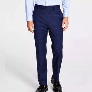 Calvin Klein Men's Slim-Fit Stretch Dress Pants Blue/Black Plaid 38x32 New Tags